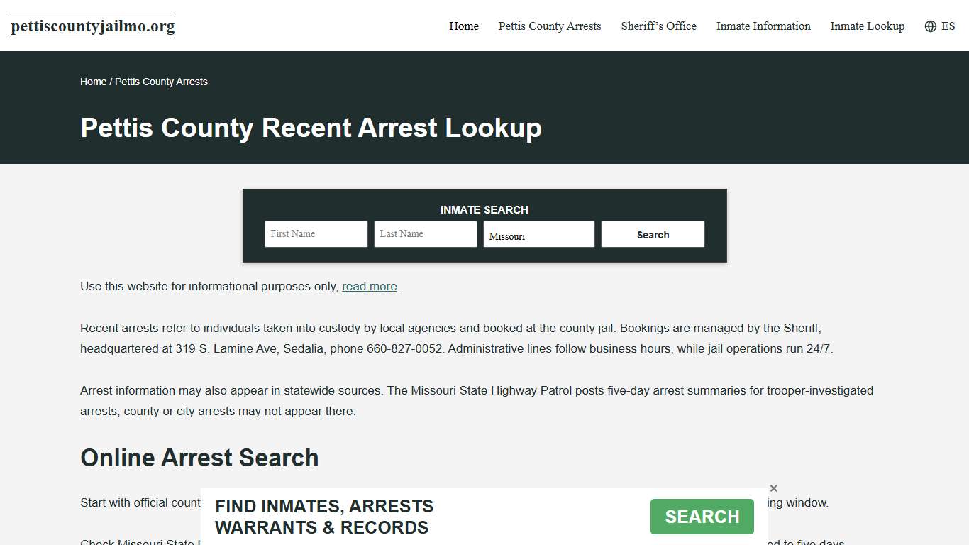 Pettis County, MO Arrests, Active Warrant Search